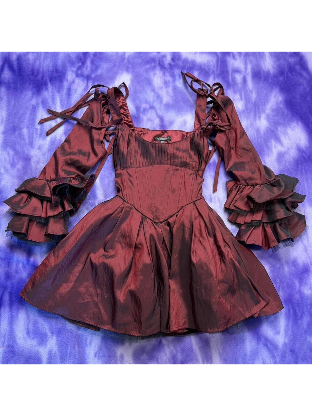Dolls kill unholy haunted hue red mini corset dress with frills